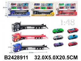 ТРАК АВТОВОЗ С ПЛАТФОРМОЙ МЕТАЛЛ. С МАШИНКАМИ 6 ШТ. 3 ВИДА В АССОРТИМ.,КОР купить оптом и в розницу на базе игрушек