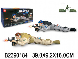 СОЛДАТ С ОРУЖИЕМ НА БАТАР.,ПОЛЗАЕТ,СТРЕЛЯЕТ,СВЕТ,КОР. 39*9,2*16СМ купить оптом и в розницу на базе игрушек