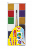 Краски акварельные ЮНЛАНДИЯ ШКОЛЬНЫЕ, 12 цветов, медовые, увеличенный объем кювет, С КИСТЬЮ, пласт купить оптом и в розницу на базе игрушек