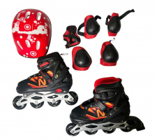 НАБОР РОЛИКОВ РАЗДВИЖН.,ЗАЩИТА,ШЛЕМ,ЦВЕТ КРАСНЫЙ, РАЗМ 35-38, СУМКА купить оптом и в розницу на базе игрушек