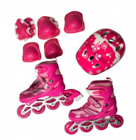 НАБОР РОЛИКОВ РАЗДВИЖН.,ЗАЩИТА,ШЛЕМ,ЦВЕТ РОЗОВЫЙ, РАЗМ 37-42, СУМКА купить оптом и в розницу на базе игрушек