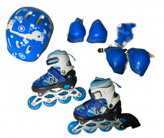 НАБОР РОЛИКОВ РАЗДВИЖН.,ЗАЩИТА,ШЛЕМ,ЦВЕТ СИНИЙ, РАЗМ 35-38, СУМКА купить оптом и в розницу на базе игрушек