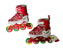 РОЛИКИ НА МЕТАЛЛИЧ. РАМЕ РАЗДВИЖНЫЕ ,ВСЕ КОЛЕСА СВЕТЯТСЯ, ЦВЕТ КРАСНЫЙ, РАЗМ 34-38,СУМКА купить оптом и в розницу на базе игрушек