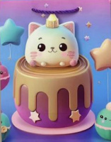 Dream Cards Пакет подарочный мат.лам,глиттер,3Dэл. 26*32*10 см(L), Котик на тортике, 210г ПКП-9258 купить оптом и в розницу на базе игрушек