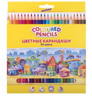 Карандаши цветные ЮНЛАНДИЯ ДОМИКИ, 24 цвета, шестигранные, грифель 3 мм, 181838 купить оптом и в розницу на базе игрушек