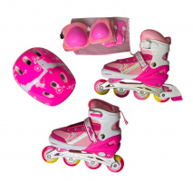 НАБОР РОЛИКИ,ЗАЩИТА,ШЛЕМ,ЦВЕТ РОЗОВЫЙ, РАЗМ 39-42 купить оптом и в розницу на базе игрушек