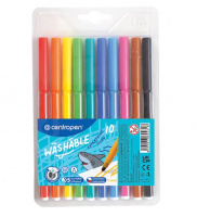 Фломастеры 10 ЦВЕТОВ CENTROPEN Washable, смываемые, вентилируемый колпачок, 7790/10TP, 777901085 купить оптом и в розницу на базе игрушек