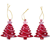 Елочное украшение Елочки красные/серебро 9 см (3 шт./уп.) * купить оптом и в розницу на базе игрушек