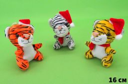 Брелок Тигр с новогодней шапкой в ассортименте, 16 см купить оптом и в розницу на базе игрушек