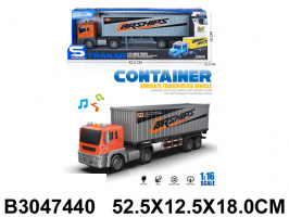 КОНТЕЙНЕРОВОЗ ИНЕРЦ. ,СВЕТ ФАР И СПЕЦСИГНАЛОВ,МУЗЫКА,КОР. 52,5*12,5*18СМ купить оптом и в розницу на базе игрушек