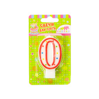 Свеча-цифра 0 красное ассорти, 7,5 см купить оптом и в розницу на базе игрушек