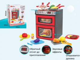 ПЛИТА С ДУХОВКОЙ С ПРОДУКТАМИ И АКСЕСС. НА БАТАР.,СВЕТ,ЗВУК,КОР 23*23*17СМ купить оптом и в розницу на базе игрушек