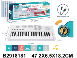 СИНТЕЗАТОР С МИКРОФОНОМ, USB,РАЗМЕР 40,3*15,1*3,5СМ,КОР. 47,2*6,5*18,2СМ купить оптом и в розницу на базе игрушек